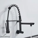 Black matte dual spout kitchen faucet with flexible hose
