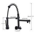Black matte dual spout kitchen faucet with flexible hose