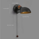 Black matte led wall sconce with wood pull chain bedroom light