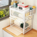 Black mesh double layer dish drying rack kitchen storage with drawers