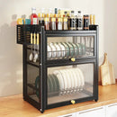 Black mesh double layer dish drying rack kitchen storage with drawers