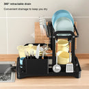Black metal 2 tier dish drainer storage rack for kitchen organization