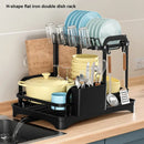 Black metal 2 tier dish drainer storage rack for kitchen organization