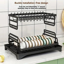 Black metal 2 tier dish drying rack kitchen storage holder
