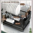 Black metal 2 tier dish drying rack kitchen storage holder