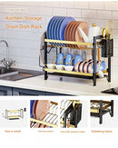 Black metal 2 tier kitchen dish rack with utensil holder