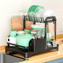 Black metal double layer dish drying rack kitchen storage organizer