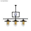 Industrial antiqued black pipe pendant lamp with clock dining room