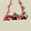 Floral black conical 3-light pendant – kitchen twisted rope ceiling light