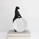 Black panther crystal ball metal animal sculpture living room decor