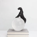 Black panther crystal ball metal animal sculpture living room decor