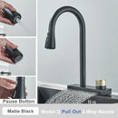 Black rainwater kitchen faucet matte black and gold pull out tap