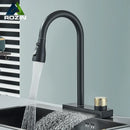 Black rainwater kitchen faucet matte black and gold pull out tap