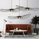 Black rattan hat led chandelier dining room metal ceiling fan