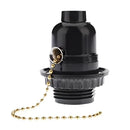 Black ridged bakelite e27 bulb holder with switch bedroom light socket