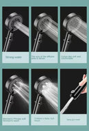 DecorBites™ Black Round Shower Head 6 Modes High Pressure Hand-held Knobs Water Stop