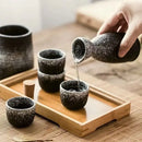 Black speckled ceramic wine sake set with heater for dining room
