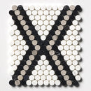 Black, Thala Gray, Bianco Dolomiti Honed Penny Round Diamond 1 Marble Mosaics 11 27/64x10 15/64