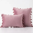 DecorBites™ Black Velvet Tassel Fringe Throw Pillow Cover for Bed Sofa Couch