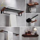 DecorBites™ Black Walnut Bathroom Set: Towel Rack, Bar, Shelf, Toilet Paper Holder, Brush Stand