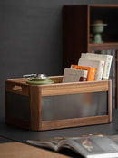Black walnut wood desktop organizer set – office storage box