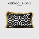 Black & white geometric fringed lumbar pillow cover living room