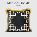 Black & white geometric fringed lumbar pillow cover living room