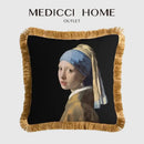 Black & white geometric fringed lumbar pillow cover living room