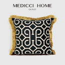 Black & white geometric fringed lumbar pillow cover living room