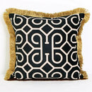 Black & white geometric fringed lumbar pillow cover living room