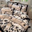 Black white printed floral ruffled bedding set bedroom linens