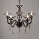 Black wrought iron chandelier with teardrop pendants for dining room