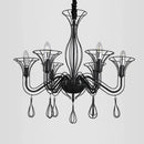 Black wrought iron chandelier with teardrop pendants for dining room