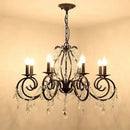 Black wrought iron crystal candle chandelier for living room lighting