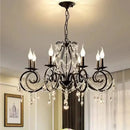 Black wrought iron crystal candle chandelier for living room lighting