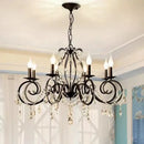 Black wrought iron crystal candle chandelier for living room lighting