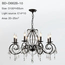 Black wrought iron crystal candle chandelier for living room lighting