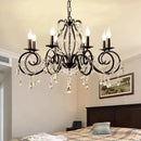 Black wrought iron crystal candle chandelier for living room lighting