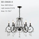 Black wrought iron crystal candle chandelier for living room lighting
