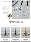 DecorBites™ Black Wrought Iron Crystal Chandelier for Living & Dining Room - Elegance meets Style