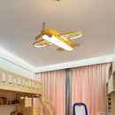 Blue airplane led wood ceiling light for kids bedroom