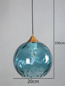 Blue & amber textured glass ball pendant led chandelier kitchen