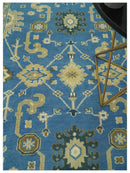 Blue and Beige 6x9 Hand Knotted Traditional Oushak wool area rug