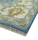 Blue and Beige 6x9 Hand Knotted Traditional Oushak wool area rug