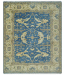 Blue and Beige Hand Knotted Traditional Oriental Oushak 8x10 wool Area Rug