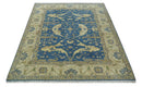 Blue and Beige Hand Knotted Traditional Oriental Oushak 8x10 wool Area Rug