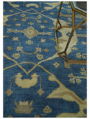 Blue and Beige Hand Knotted Traditional Oriental Oushak 8x10 wool Area Rug