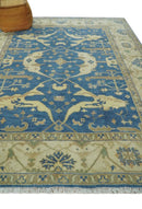 Blue and Beige Hand Knotted Traditional Oriental Oushak 8x10 wool Area Rug