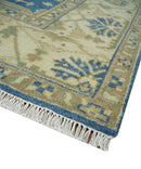 Blue and Beige Hand Knotted Traditional Oriental Oushak 8x10 wool Area Rug