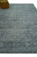 Blue And charcoal Transitional Design Hand Knotted 8.8x11.6 Wool Area Rug